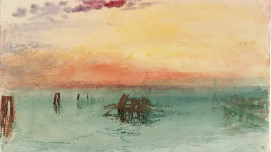 J.M.W. Turner (1775-1851), Venise : vue sur la lagune au coucher du soleil, 1840, aquarelle sur papier