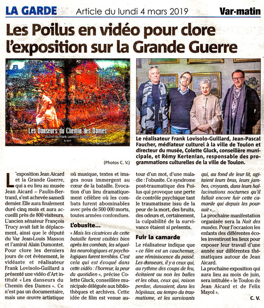 Lovisolo Frank artiste Toulonnais - Jean-Pascal Faucher - Colette Gluck - Rémy Kertenian - Var Matin Article du 4 mars 2019