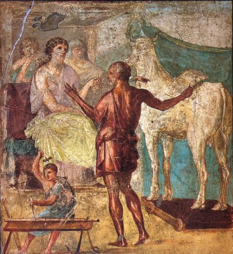 Dédale et Pasiphaë . Fresque romaine dans la maison des Vettii , Pompéi , premier siècle de notre ère
