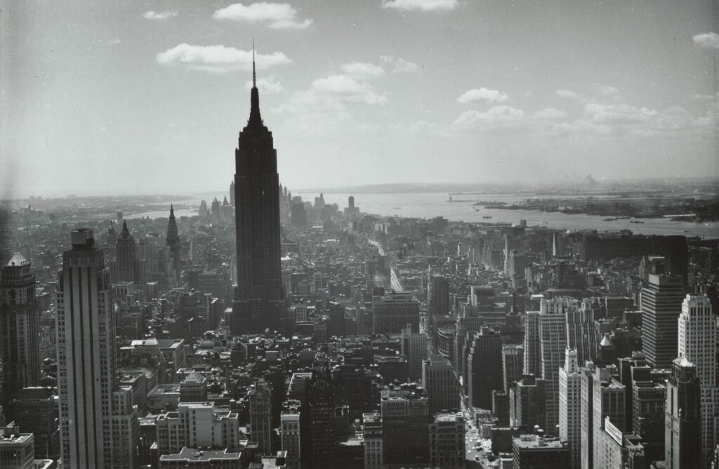 Irma and Paul Milstein Division of United States History, Local History and Genealogy, The New York Public Library. "View from Rockefeller Center, New York, looking south" The New York Public Library Digital Collections. 1956.