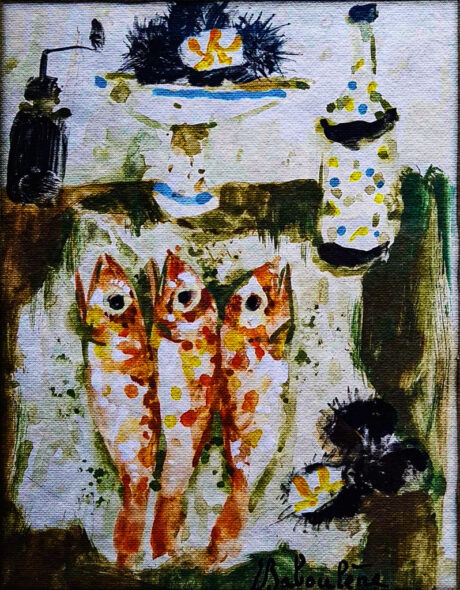 Entrecasteaux et Cotignac : couleur ou noir et blanc ? - Voyage Eugène Baboulène, Table provençale : rougets et oursins (nature morte)