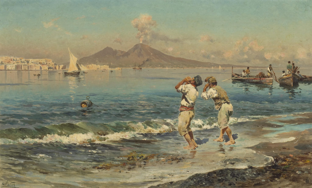 Antonino Leto Una veduta del golfo di Napoli con i pescatori